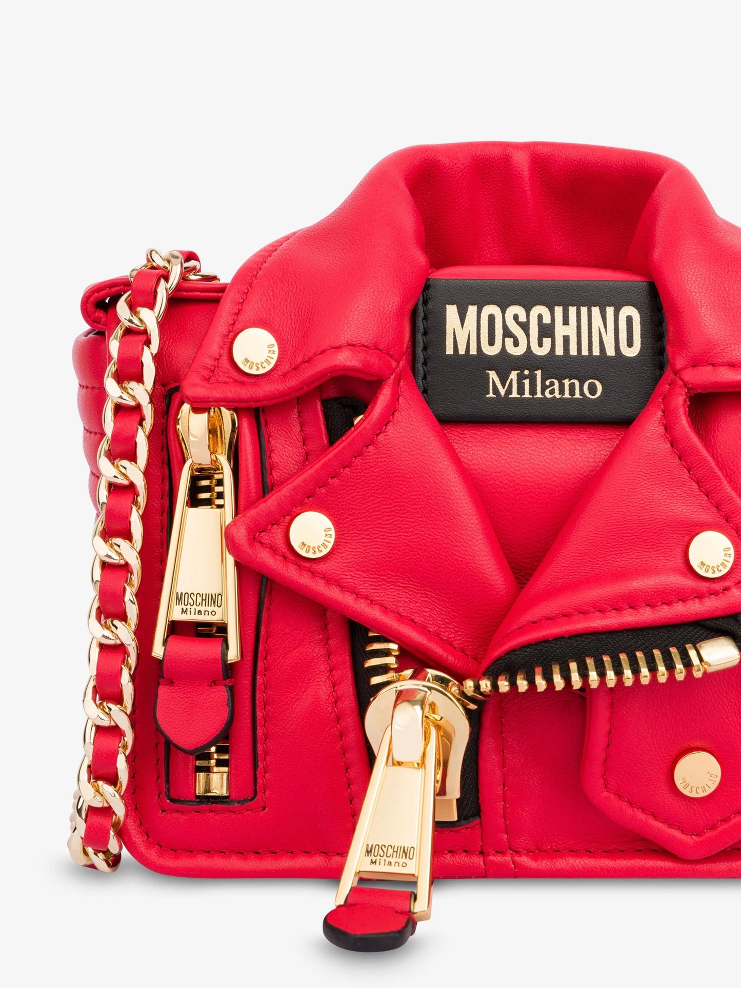 Moschino Zippered Leather Jacket Biker Shoulder Bag, Red, Retail $1795