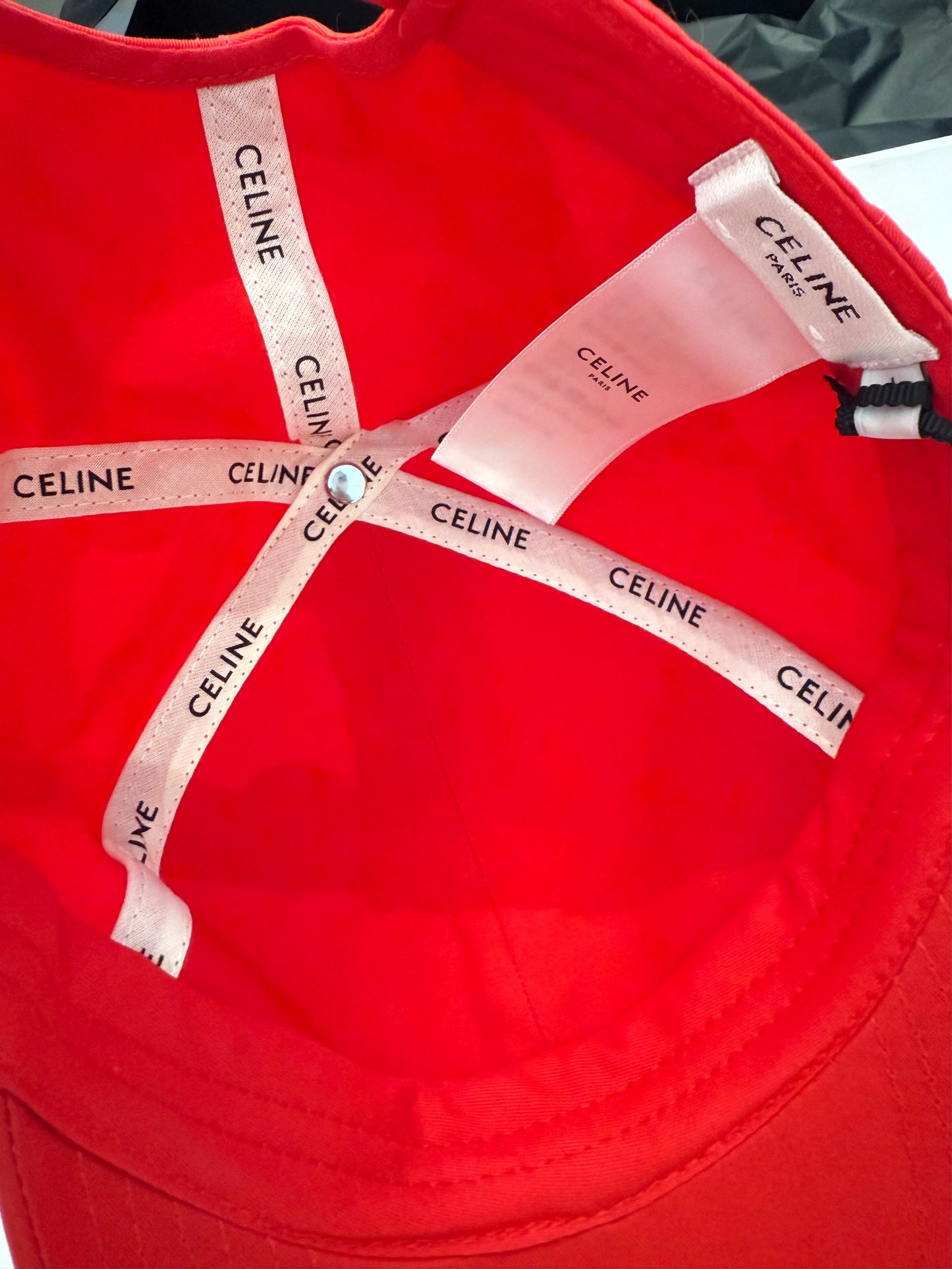 Celine Triomphe Adjustable Baseball Cap in Cotton Rouge Vif (Red) Size M