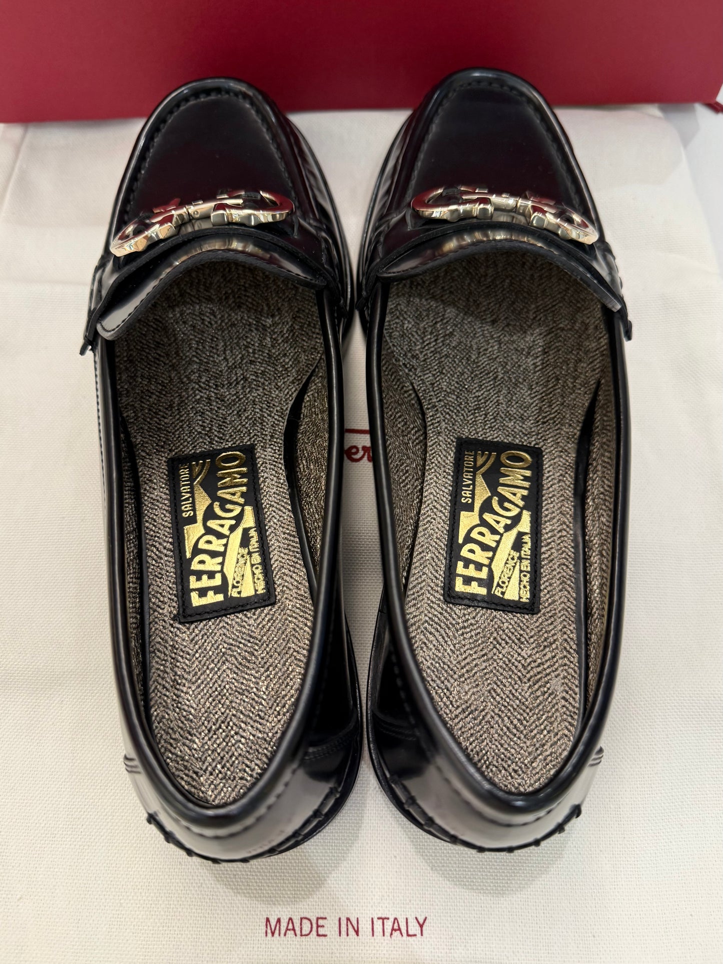 SALVATORE FERRAGAMO Ofelia Gancini Ornament Loafers, Black