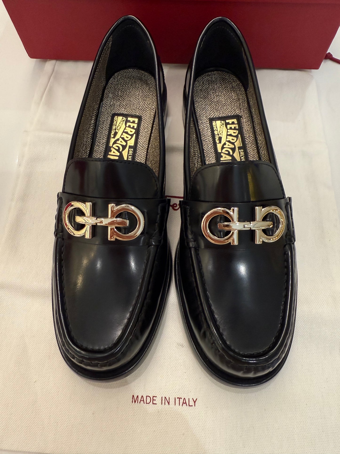 SALVATORE FERRAGAMO Ofelia Gancini Ornament Loafers, Black