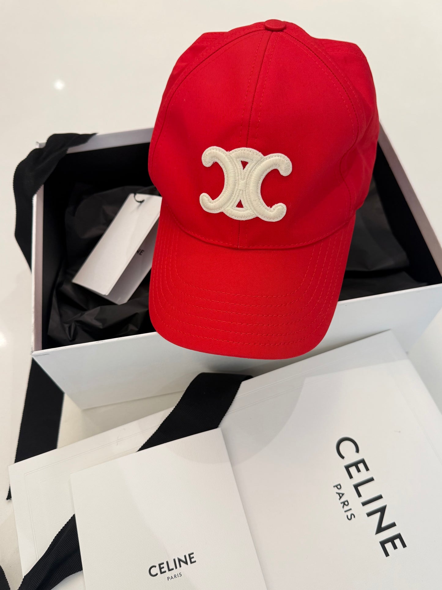 Celine Triomphe Adjustable Baseball Cap in Cotton Rouge Vif (Red) Size M