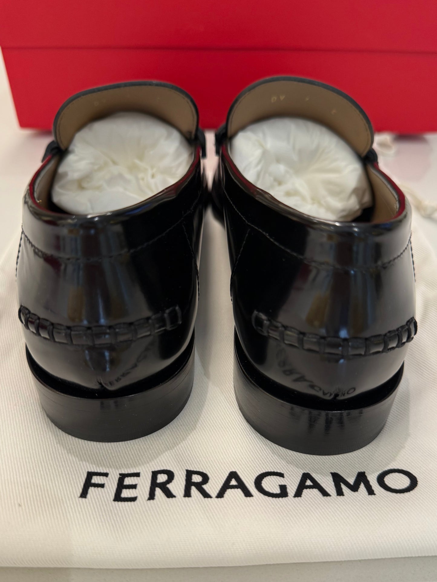 Ferragamo Women's Harry Calfskin Bit F Buckle Loafers Nero Biscotto 7C