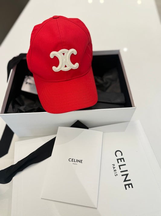 Celine Triomphe Adjustable Baseball Cap in Cotton Rouge Vif (Red) Size M