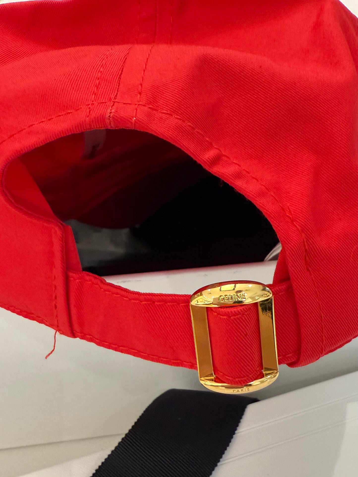 Celine Triomphe Adjustable Baseball Cap in Cotton Rouge Vif (Red) Size M