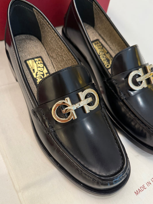 SALVATORE FERRAGAMO Ofelia Gancini Ornament Loafers, Black