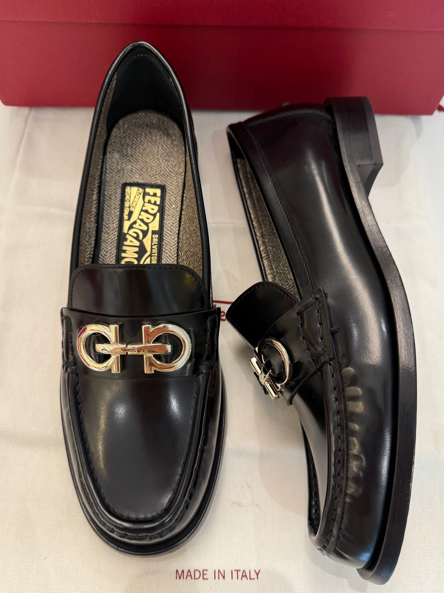 SALVATORE FERRAGAMO Ofelia Gancini Ornament Loafers, Black