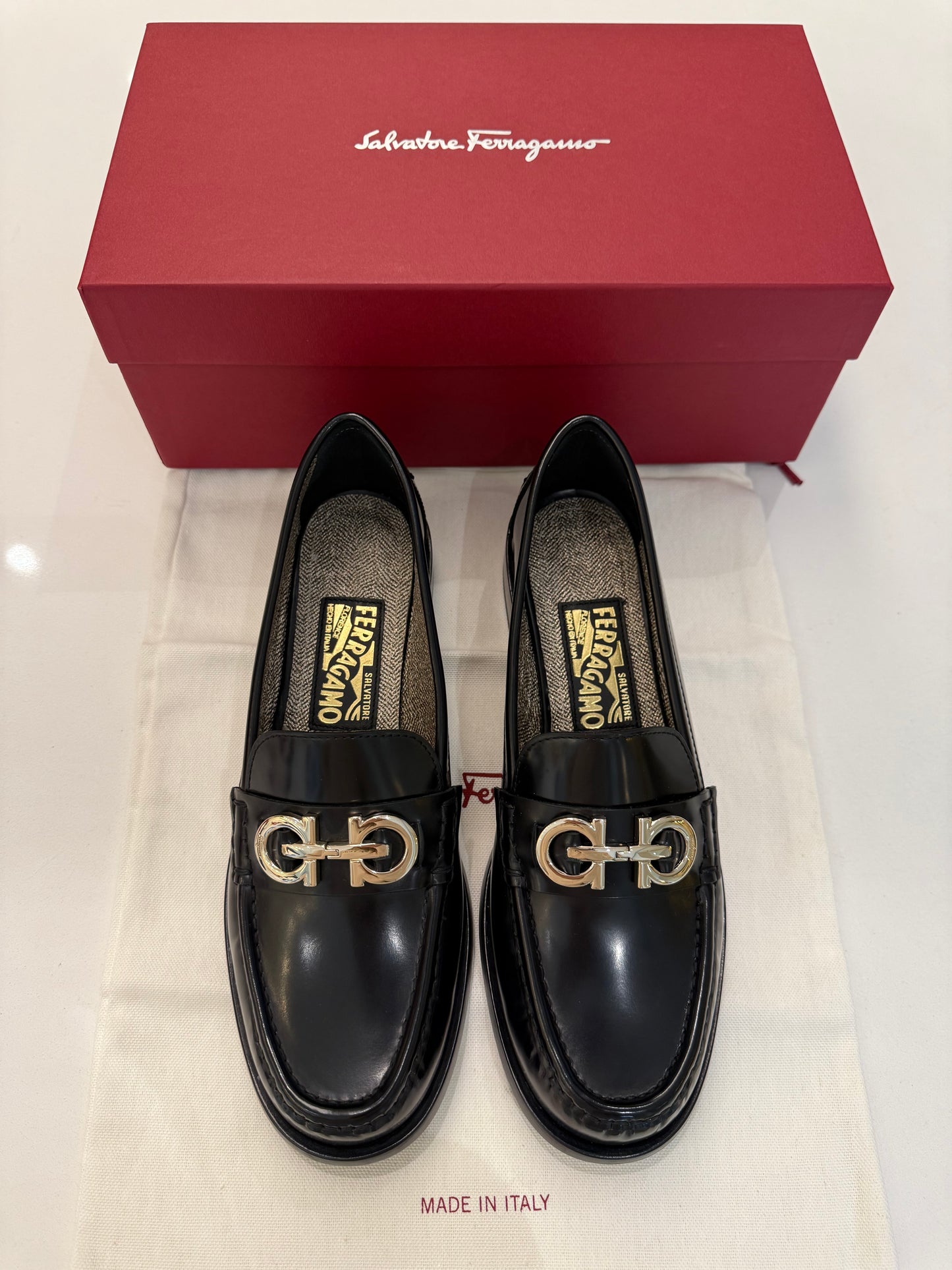 SALVATORE FERRAGAMO Ofelia Gancini Ornament Loafers, Black
