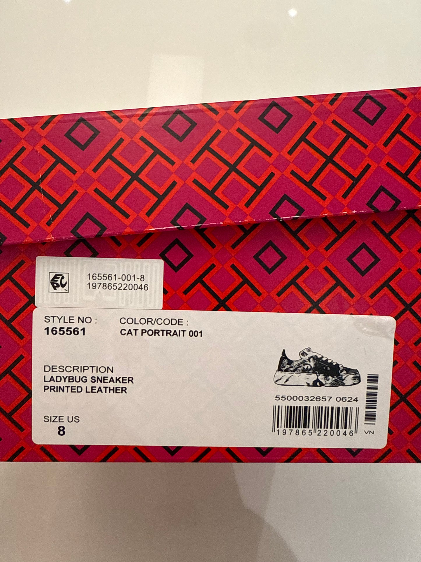 Tory Burch Ladybug Sneaker In Cat Portrait , Size 8, LIMITED EDITION