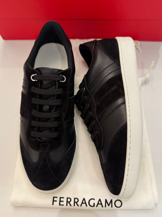 Ferragamo Women’s Achille Div Black Leather / Suede Sneakers, 768735, Size 7M