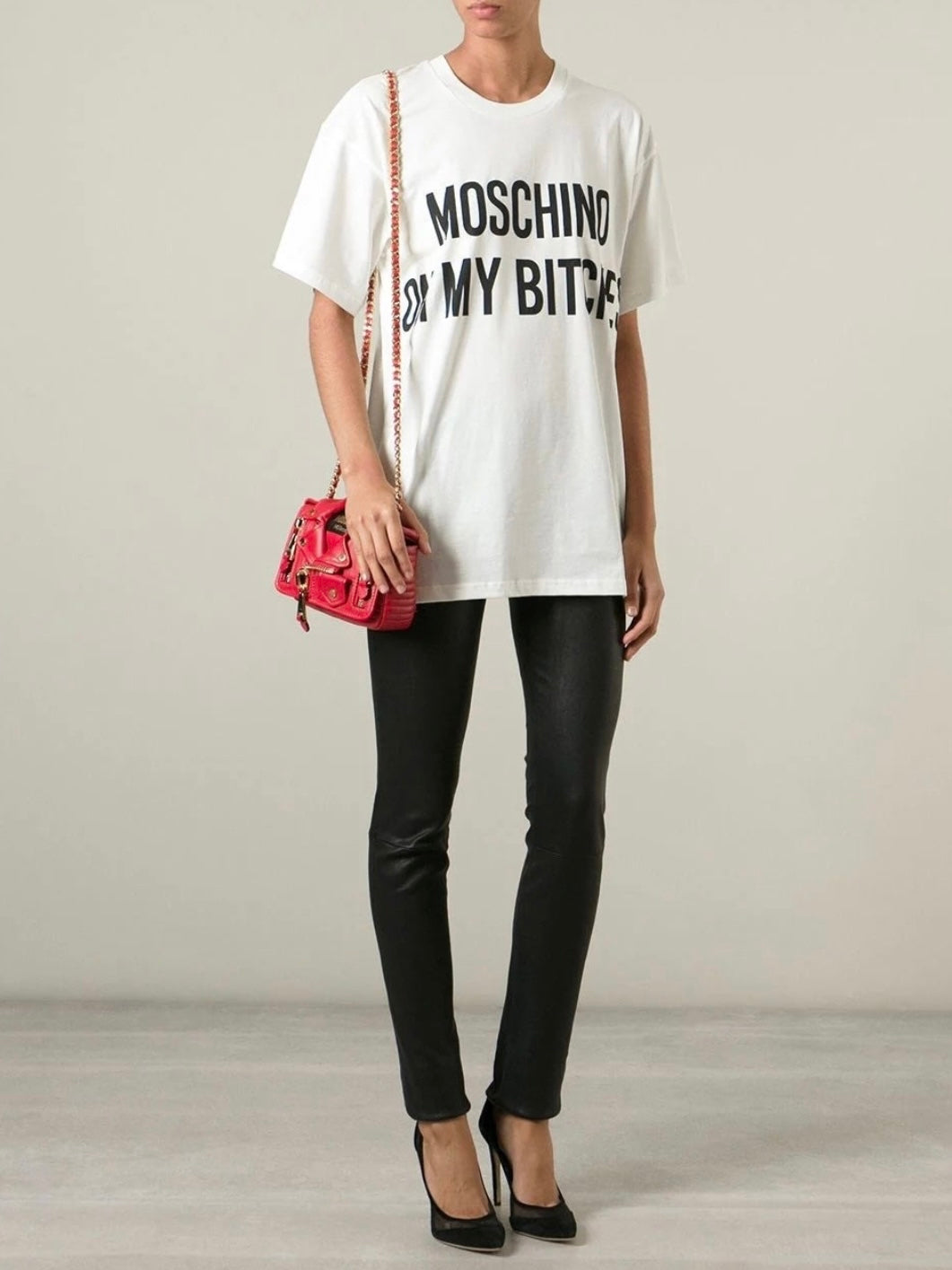 Moschino Zippered Leather Jacket Biker Shoulder Bag, Red, Retail $1795