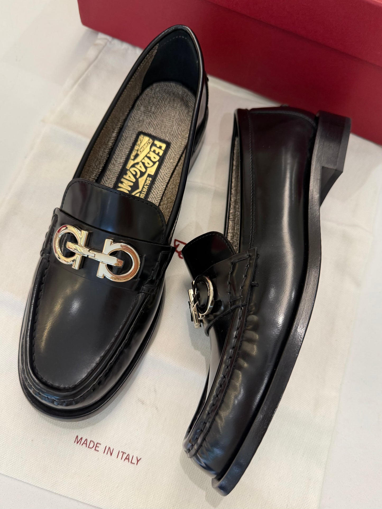 SALVATORE FERRAGAMO Ofelia Gancini Ornament Loafers, Black