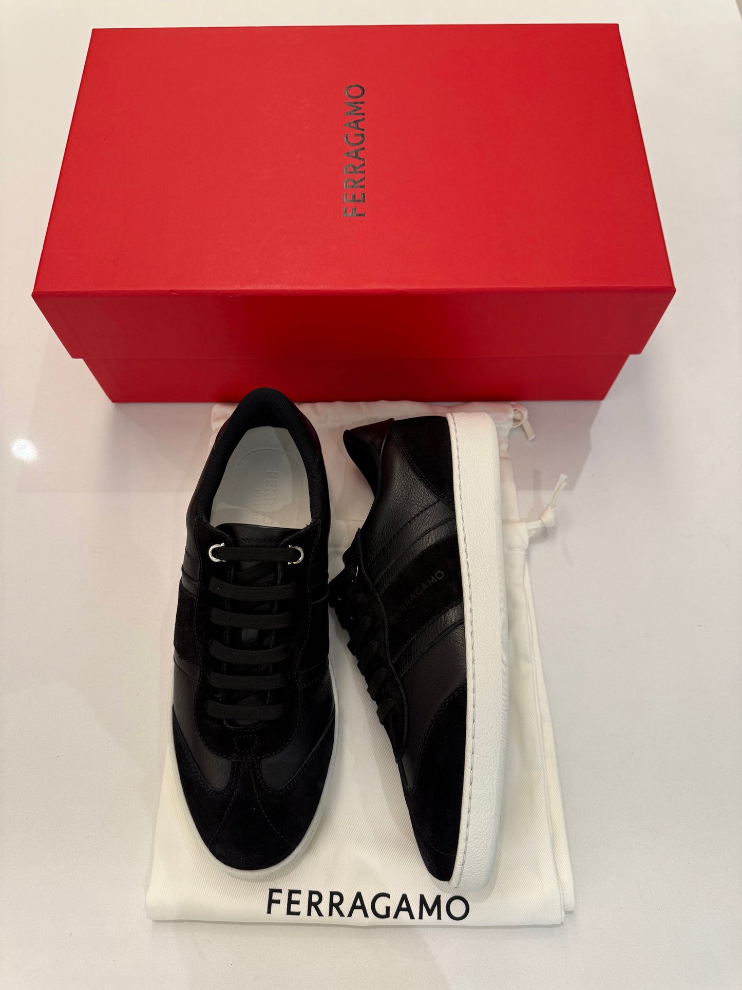 Ferragamo Women’s Achille Div Black Leather / Suede Sneakers, 768735, Size 7M