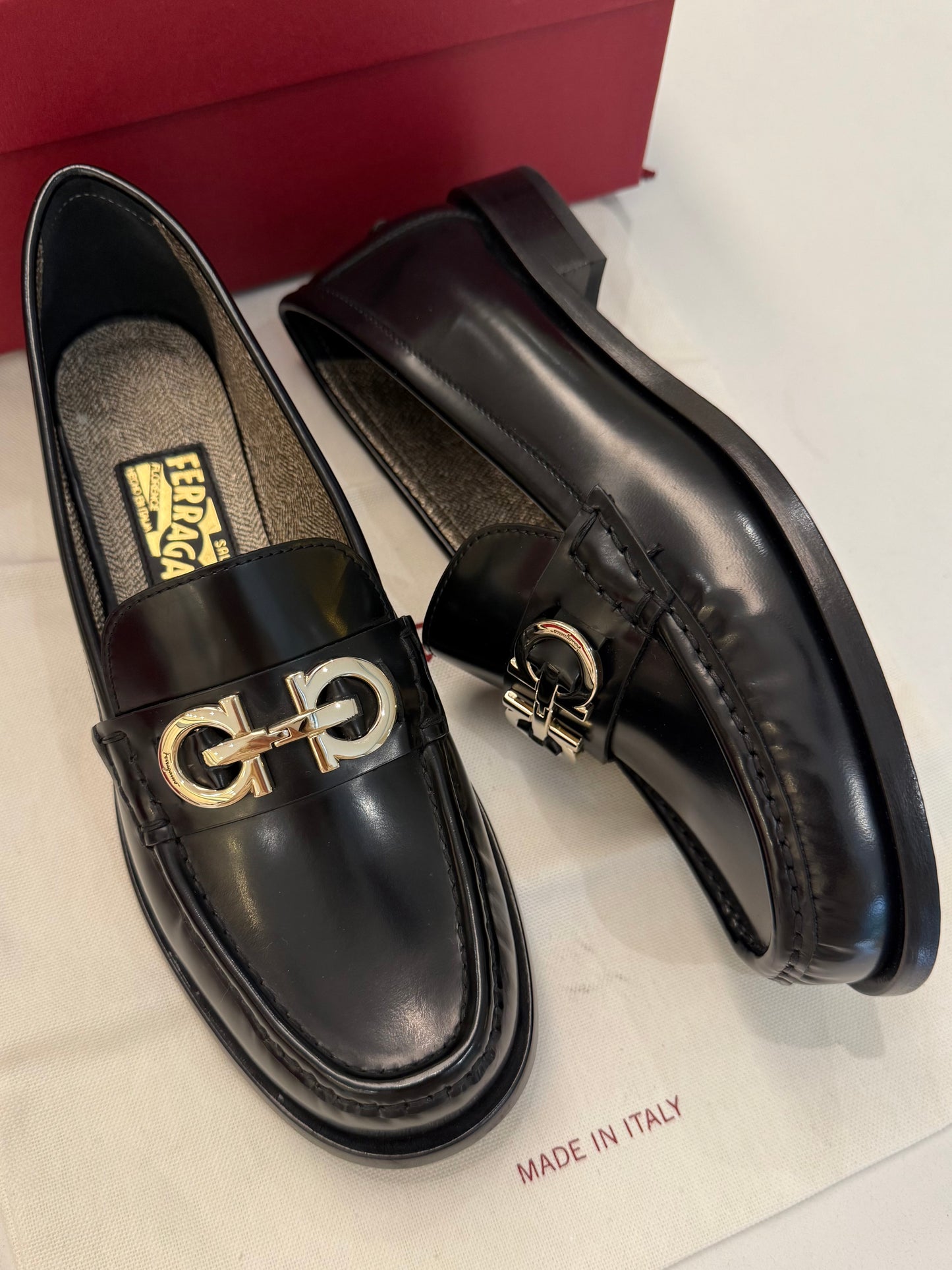 SALVATORE FERRAGAMO Ofelia Gancini Ornament Loafers, Black