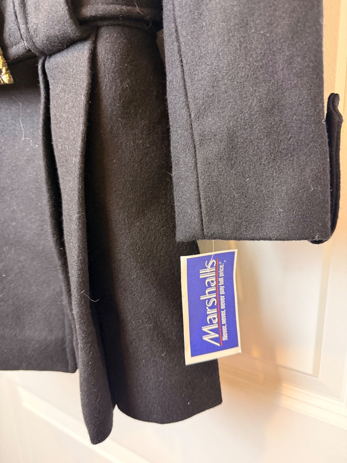 GUESS Y2K Black Wool Blend Military Double Breasted Belted Coat Gold Buttons L
