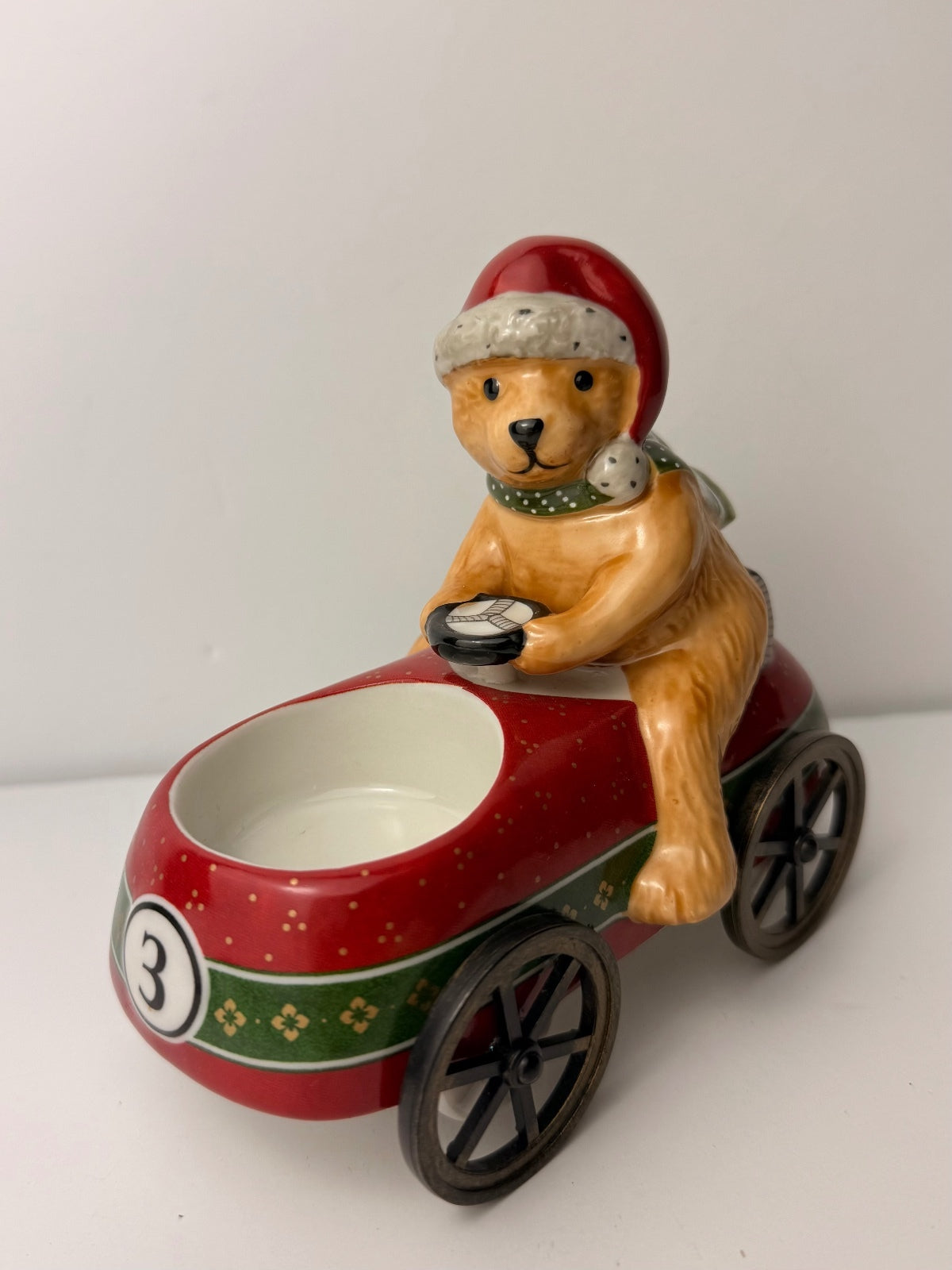 RARE RETIRED Villeroy & Boch Nostalgic Dreams Teddy on Wooden Cart Candle Holder
