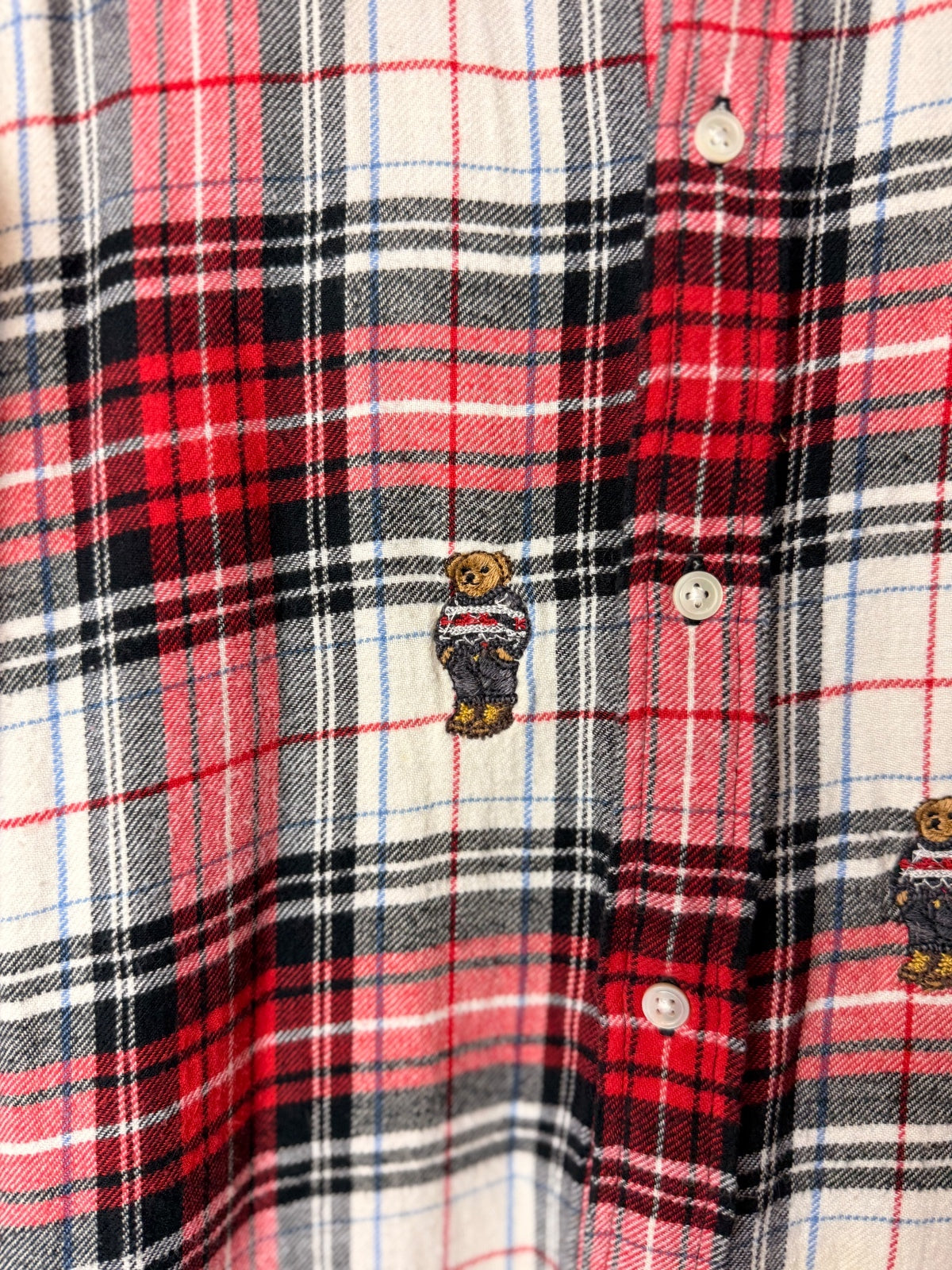 Polo Ralph Lauren All-Over Polo Bear Plaid Flannel Shirt, Size L | PRE-OWNED