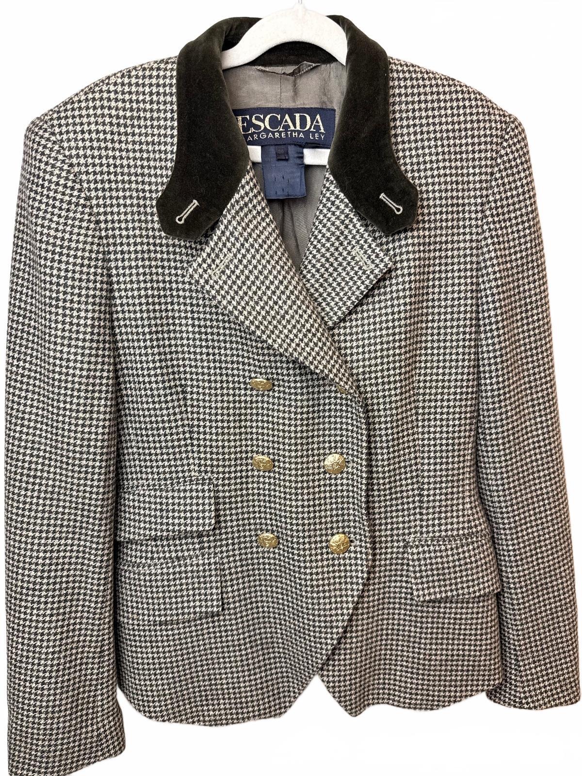 Vintage ESCADA Margaretha Ley Houndstooth Wool Cashmere Blazer Gold Buttons FLAW EU 36