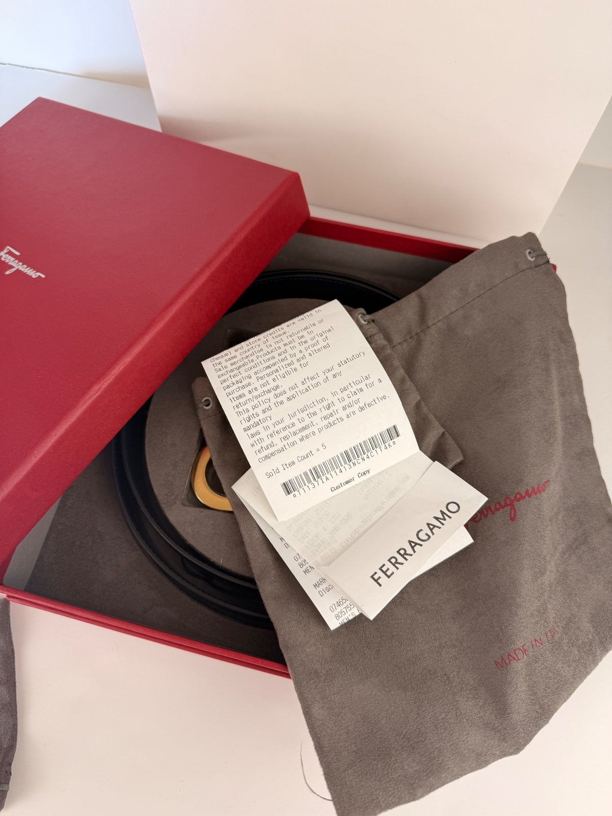 Ferragamo Men’s Reversible Leather Belt Gift Set Black Navy Adjustable Size 115 NWT FULL SET