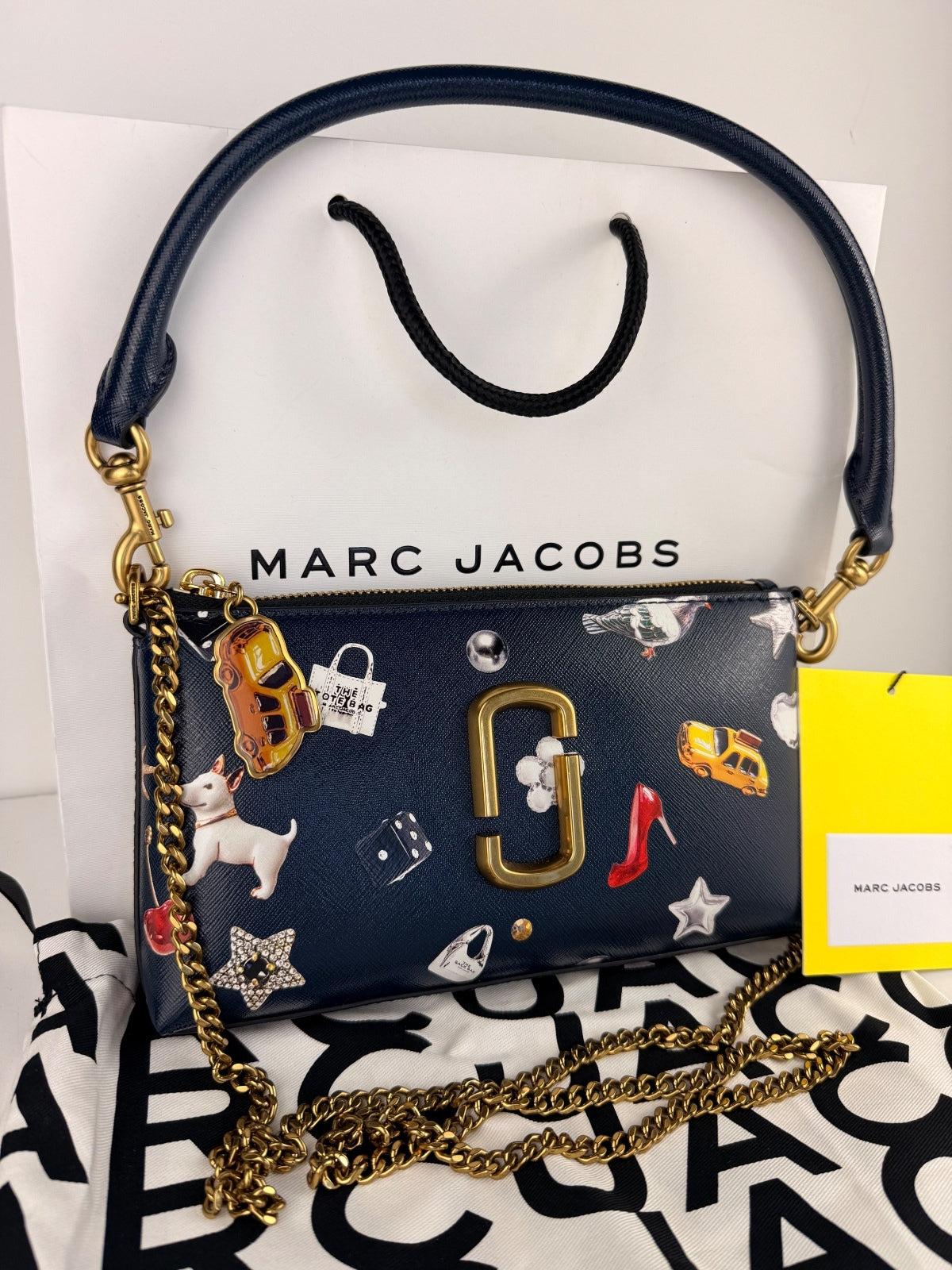 Marc Jacobs Trinket Snapshot Bag Navy Gold Chain NYC Taxi Charm