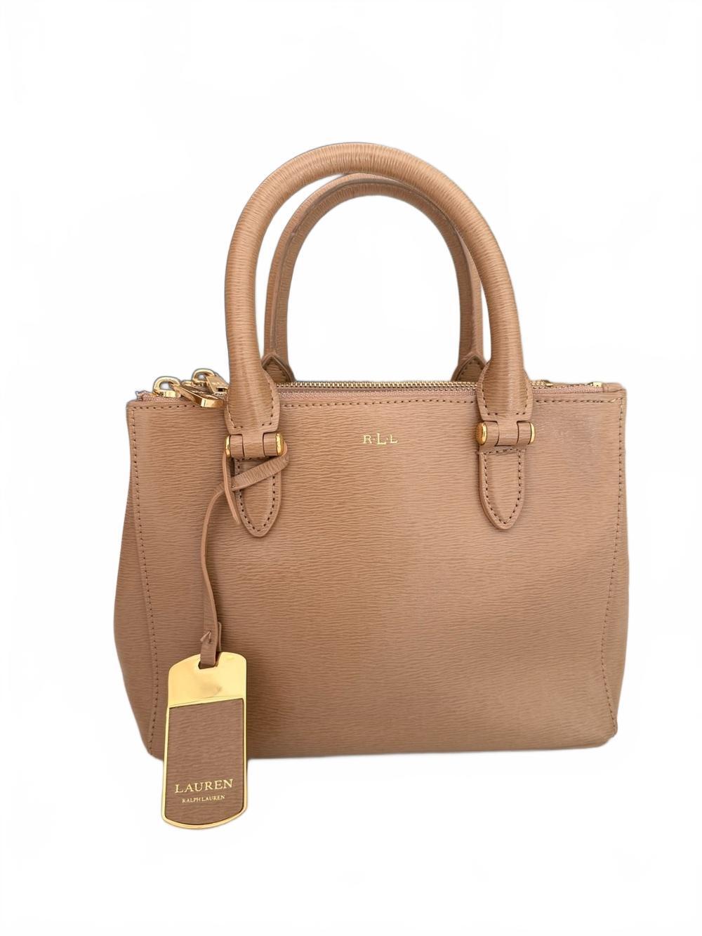 Lauren Ralph Lauren Newbury Mini Desert Tan Double Zip Satchel DISCONTINUED PRE-OWNED