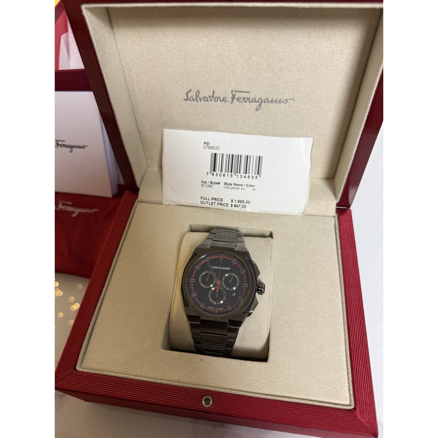 Ferragamo Supreme Chrono Men’s Swiss Quartz Watch 43mm Gunmetal SFK200423