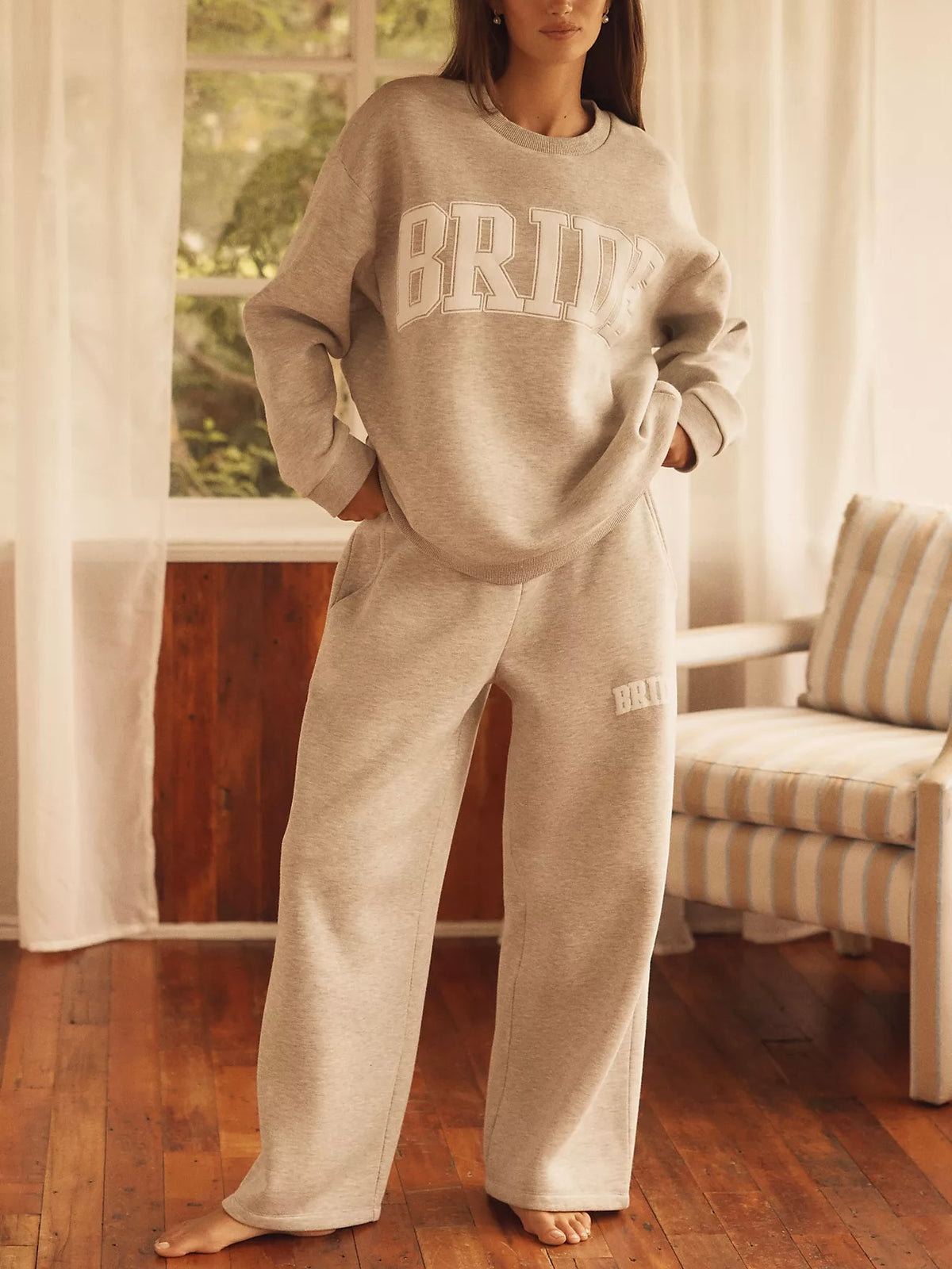 By Anthropologie Weddings BRIDE Sweatshirt (LIKE NEW) & Sweatpants (NEW) Set Bridal Lounge M