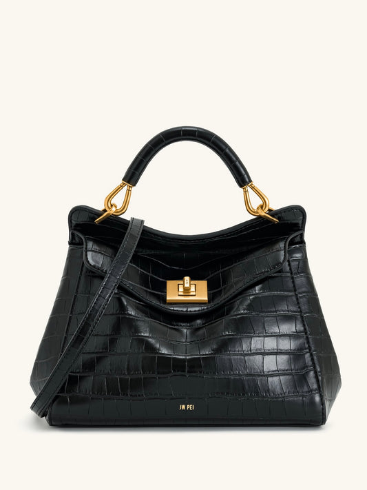 JW PEI Lucia Classic Top Handbag in Black Croc