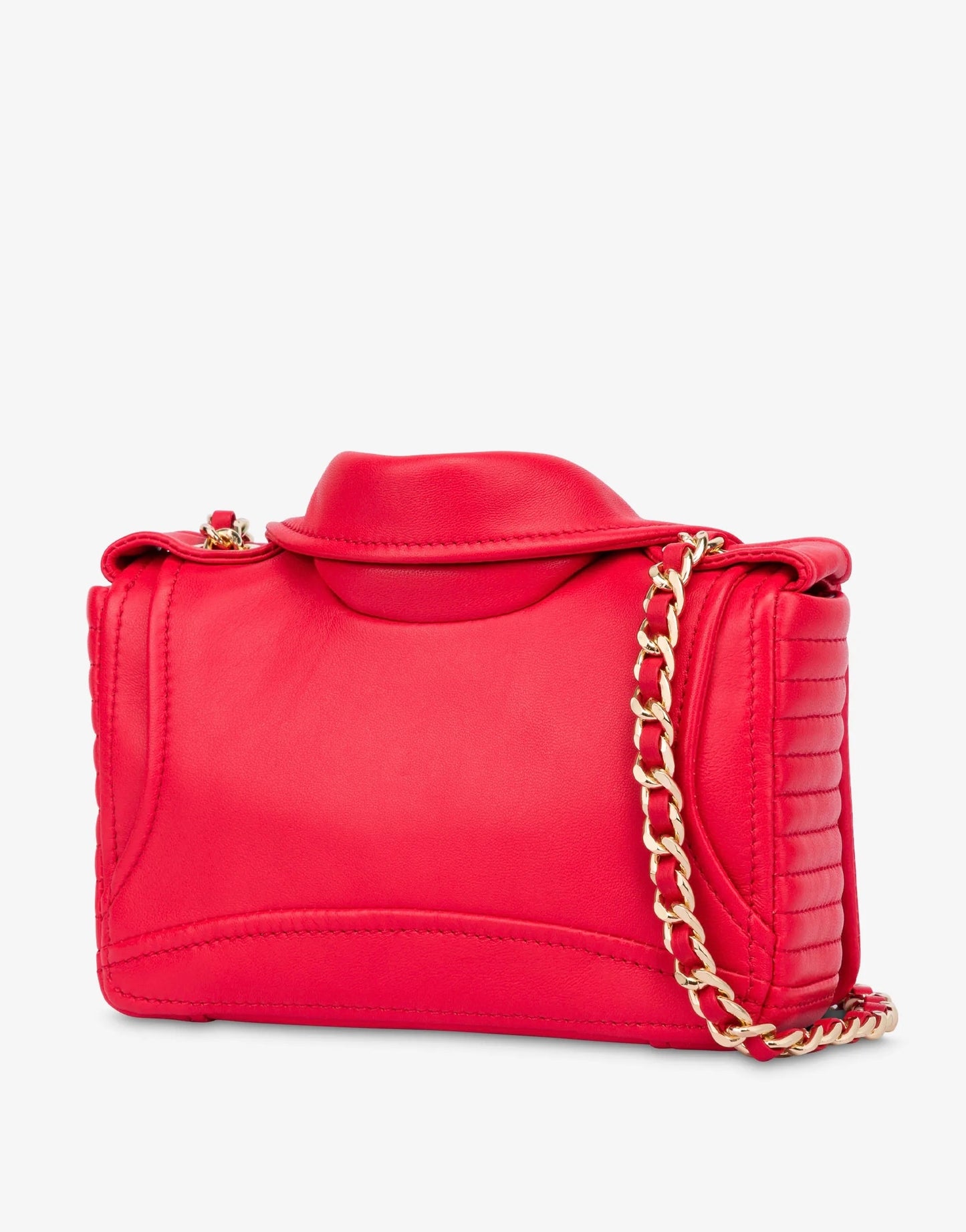 Moschino Zippered Leather Jacket Biker Shoulder Bag, Red, Retail $1795