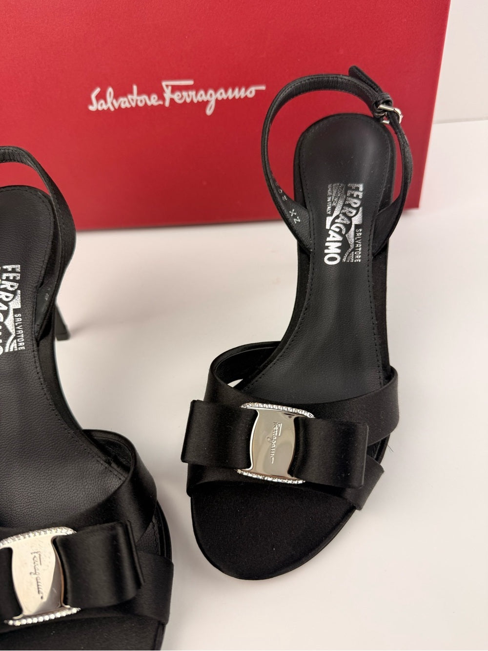 Salvatore Ferragamo Lida SW 8cm Black Fabric Slingback Sandals Size 6.5 B