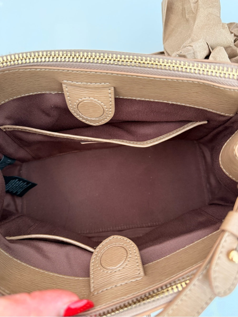 Lauren Ralph Lauren Newbury Mini Desert Tan Double Zip Satchel DISCONTINUED PRE-OWNED