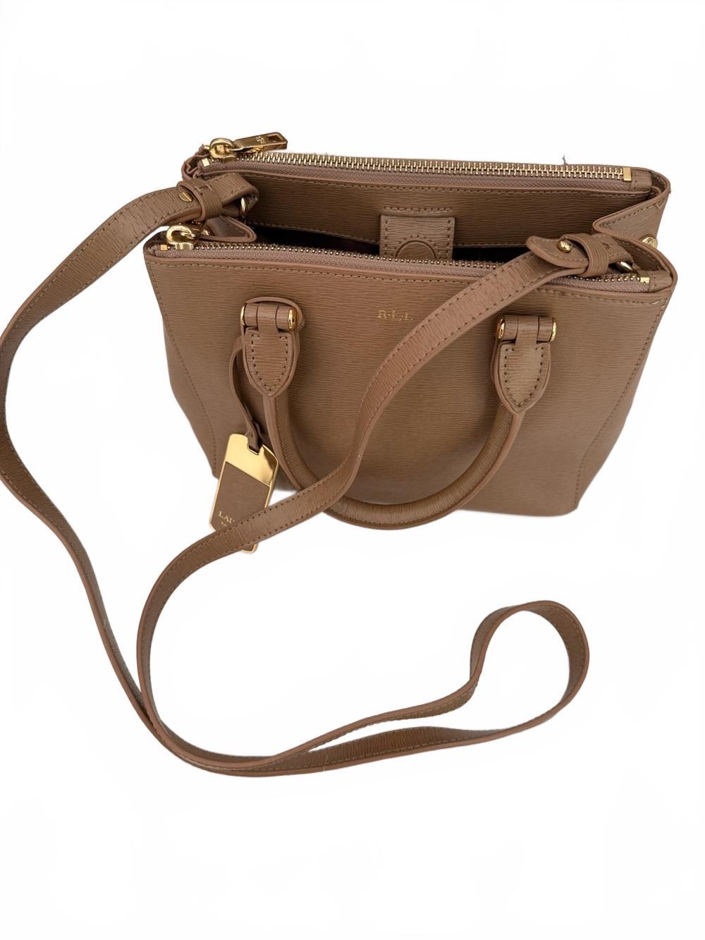 Lauren Ralph Lauren Newbury Mini Desert Tan Double Zip Satchel DISCONTINUED PRE-OWNED