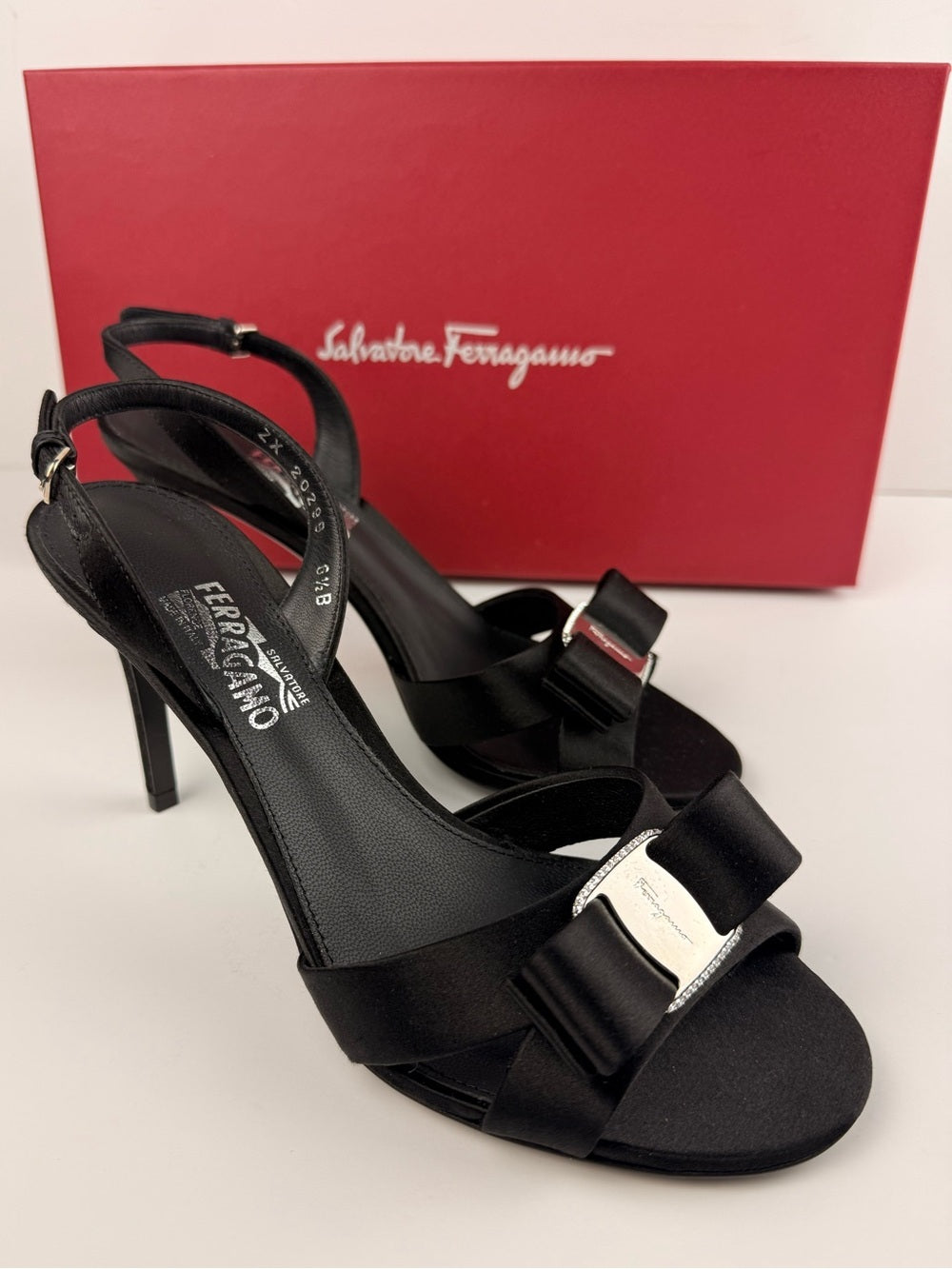 Salvatore Ferragamo Lida SW 8cm Black Fabric Slingback Sandals Size 6.5 B