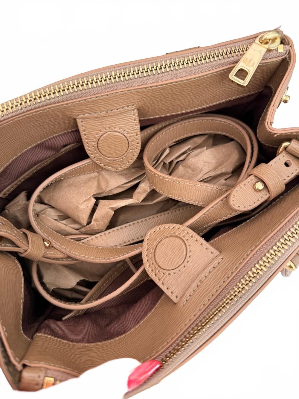 Lauren Ralph Lauren Newbury Mini Desert Tan Double Zip Satchel DISCONTINUED PRE-OWNED