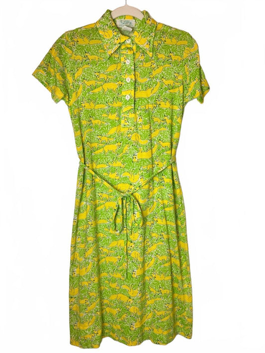 RARE 1960s Lilly Pulitzer The Lilly Fox Print Maxi Dress Vintage Mod Pop Art M
