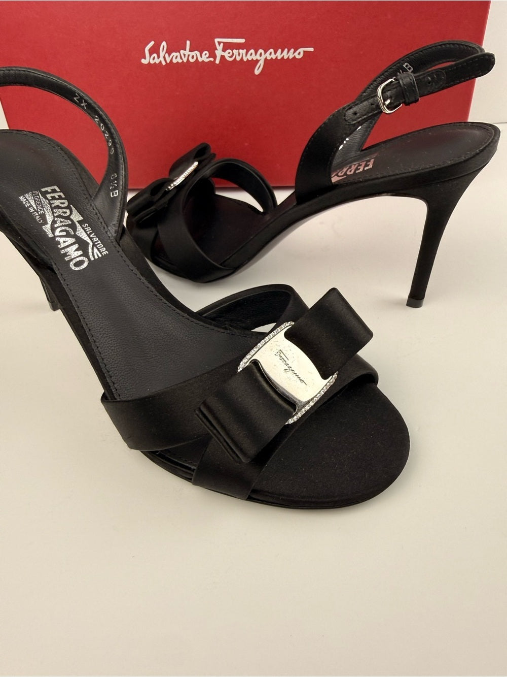Salvatore Ferragamo Lida SW 8cm Black Fabric Slingback Sandals Size 6.5 B