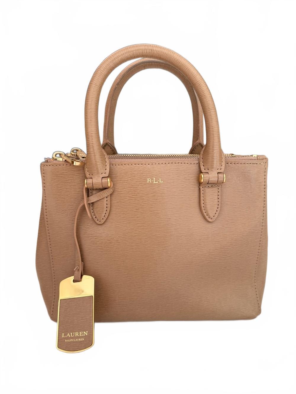Lauren Ralph Lauren Newbury Mini Desert Tan Double Zip Satchel DISCONTINUED PRE-OWNED