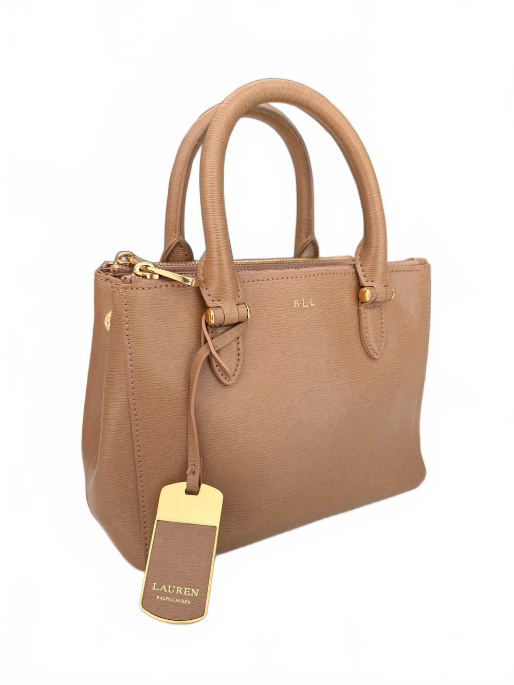 Lauren Ralph Lauren Newbury Mini Desert Tan Double Zip Satchel DISCONTINUED PRE-OWNED