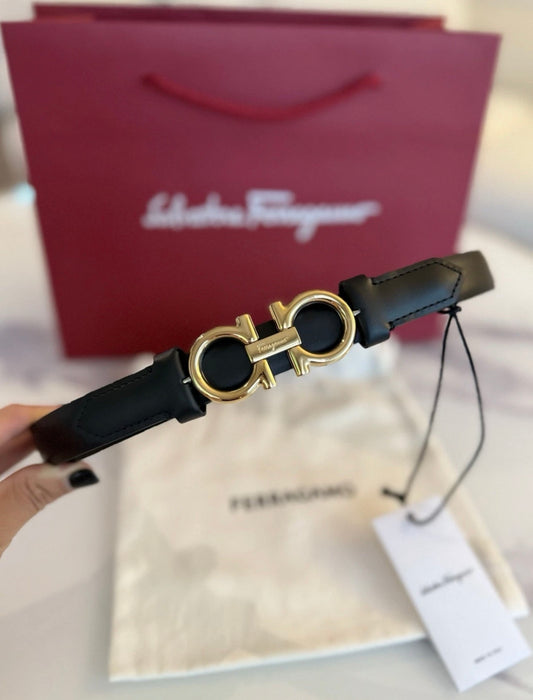 Ferragamo Women’s Sized Gancini Black Belt, Size 70 (XS)