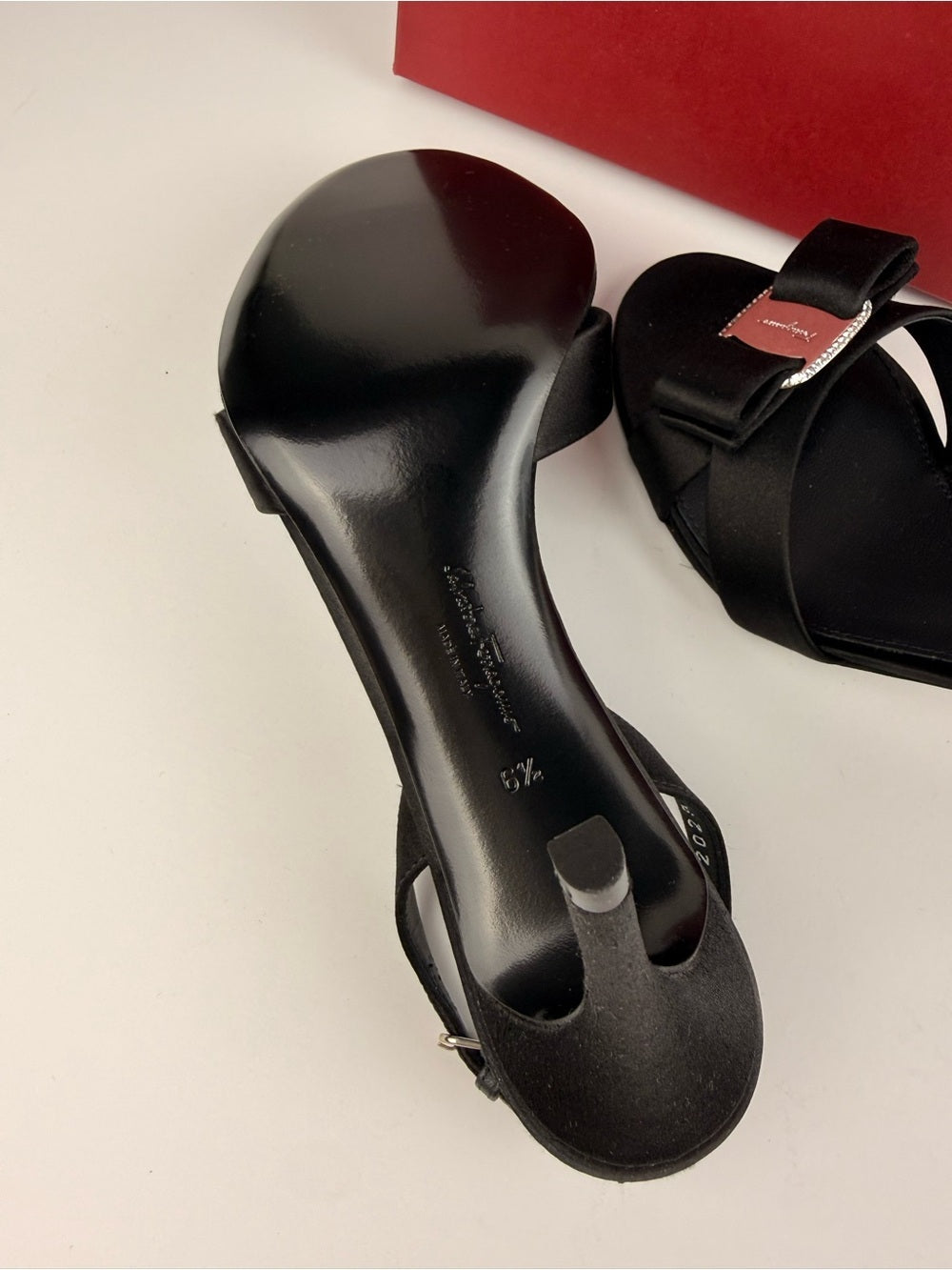 Salvatore Ferragamo Lida SW 8cm Black Fabric Slingback Sandals Size 6.5 B