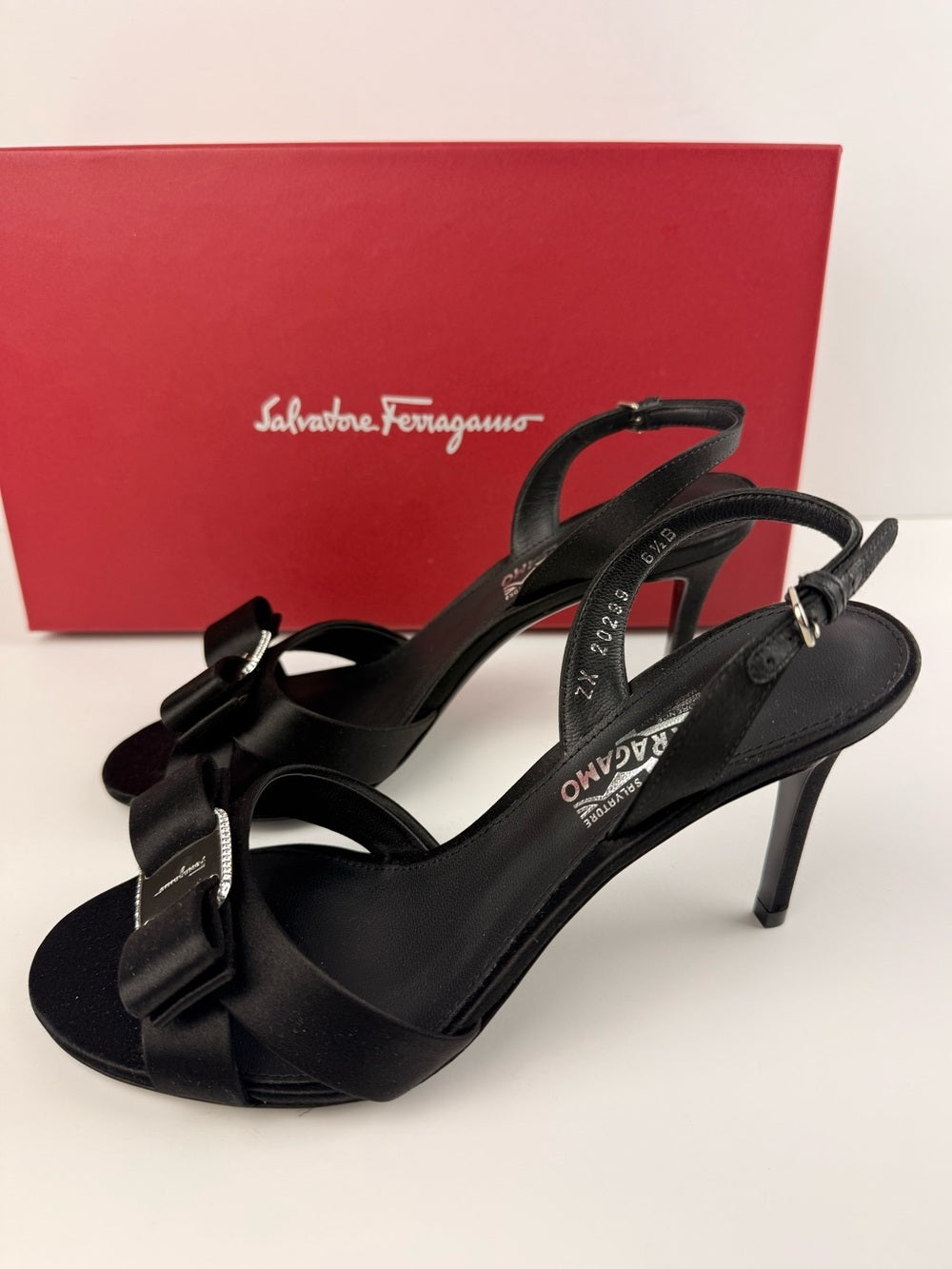 Salvatore Ferragamo Lida SW 8cm Black Fabric Slingback Sandals Size 6.5 B