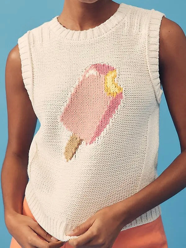 Anthropologie Maeve Linen Blend Popsicle Icon Sleeveless Sweater Tank Top Size S NWOT