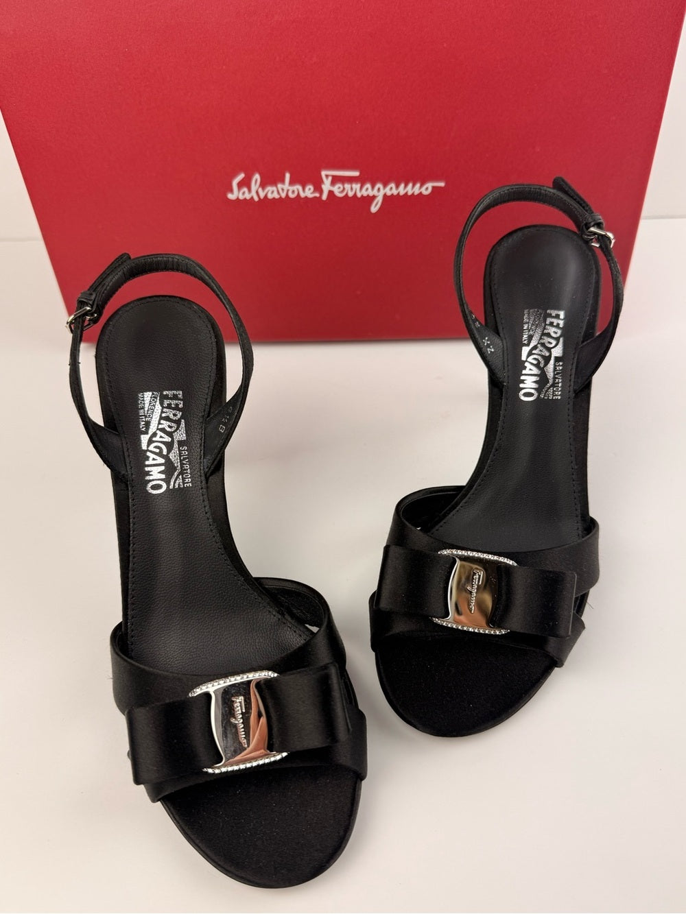 Salvatore Ferragamo Lida SW 8cm Black Fabric Slingback Sandals Size 6.5 B