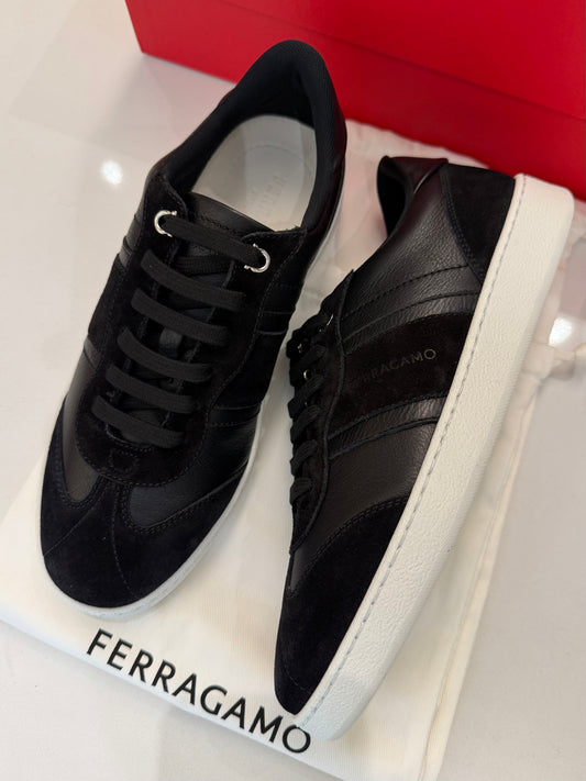 Ferragamo Women’s Achille Div Black Leather / Suede Sneakers, 768735, Size 7M