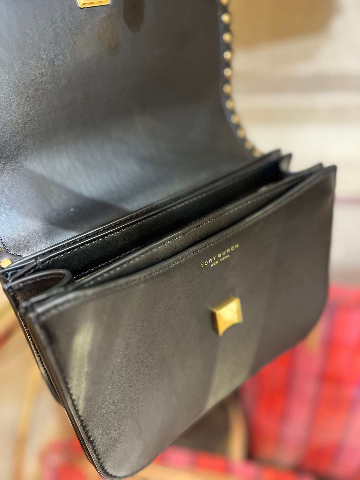 Tory Burch Britten Studded Small Adjustable Shoulder Bag, Black, Retail $598
