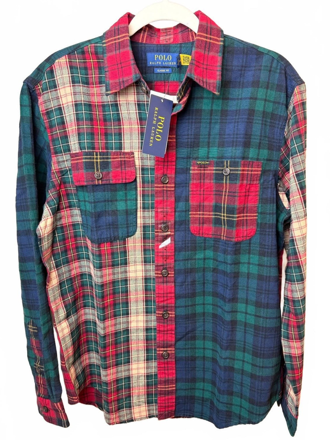 Polo Ralph Lauren Men's Plaid Brushed Oxford Fun Shirt Multicolor Patchwork M