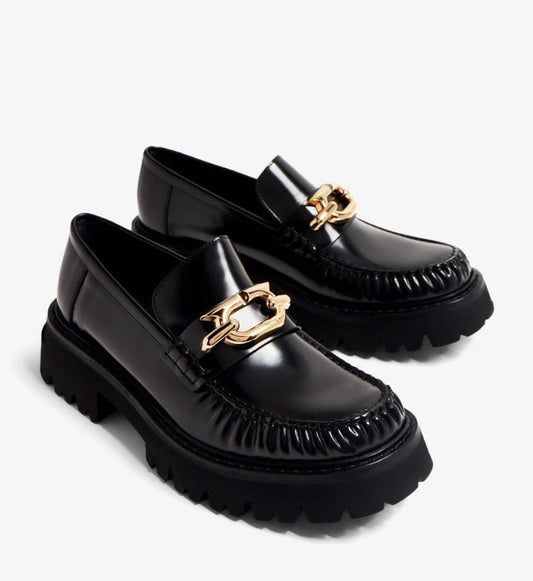 Ferragamo Black Leather Ingrid Loafers