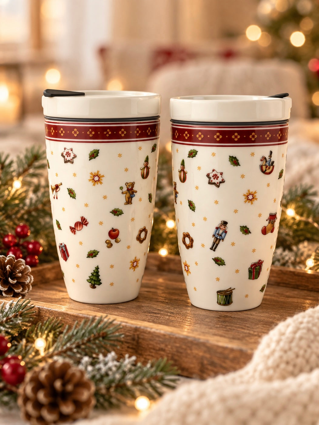 Villeroy & Boch Christmas Coffee To Go Mugs Set of 2 New Holiday Porcelain NEW