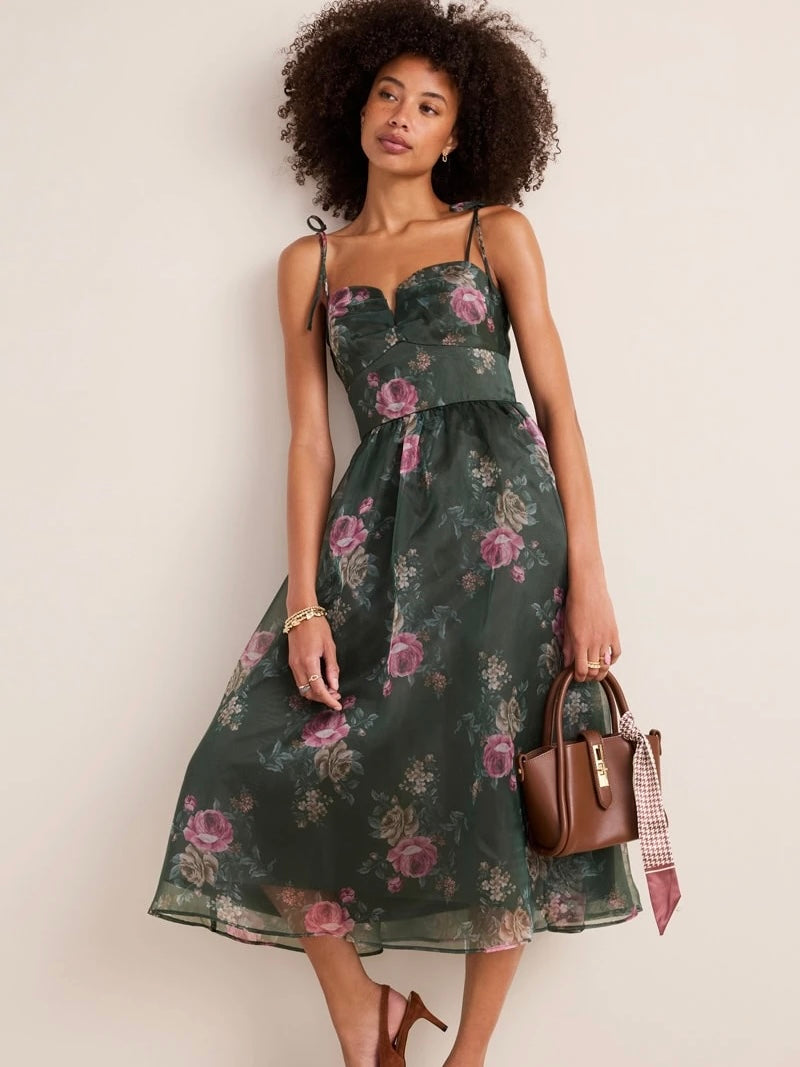 Francesca’s Katy Floral Tulle Midi Dress Size S NWT