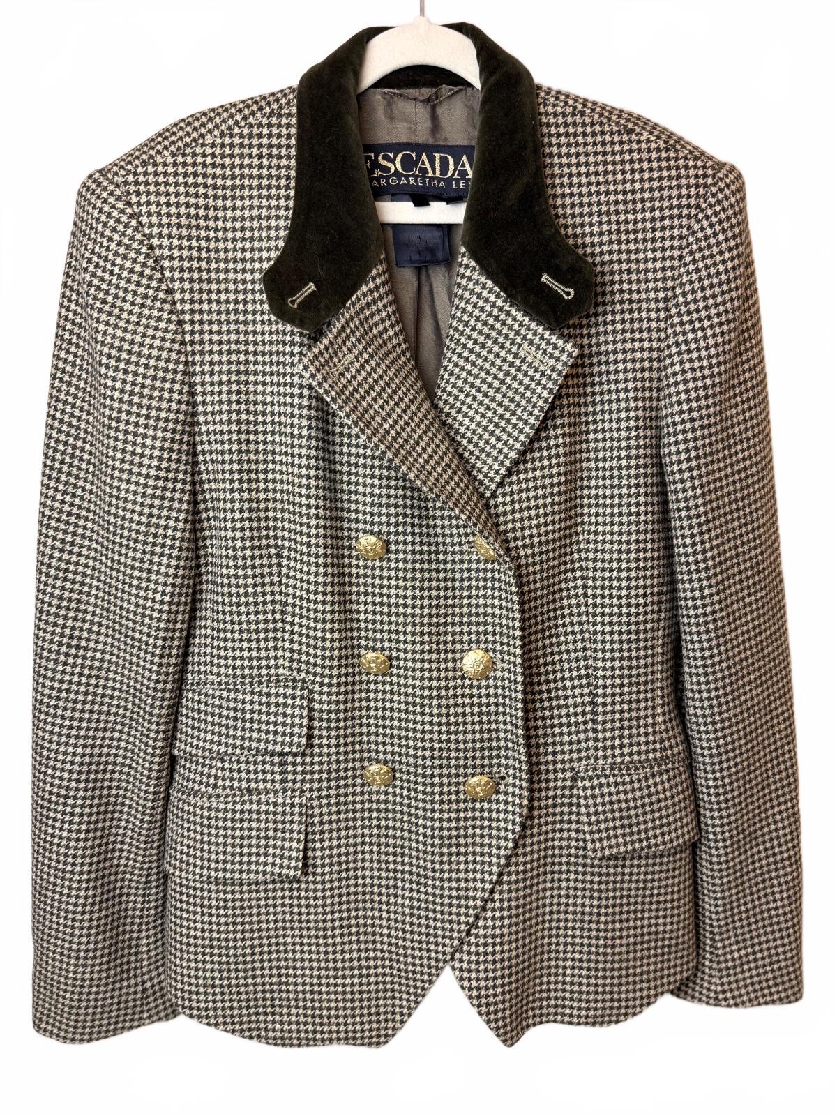 Vintage ESCADA Margaretha Ley Houndstooth Wool Cashmere Blazer Gold Buttons FLAW EU 36