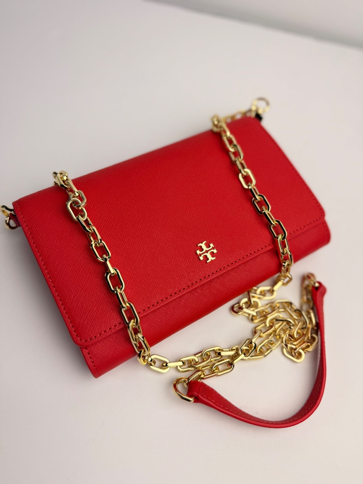 Tory Burch Emerson Chain Wallet Crossbody Poppy Orange / Gold | Discontinued